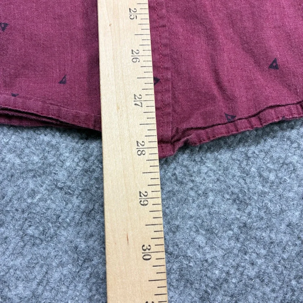 Hollister Button Down Shirt Mens L Burgundy‎ Triangle Print Stretch Long Sleeve